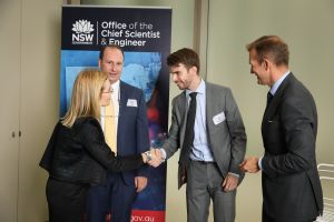 The NextOre team are congratulated by Minister Stokes and the Hon. Gabrielle Upton, Parliamentary Secretary to the Premier