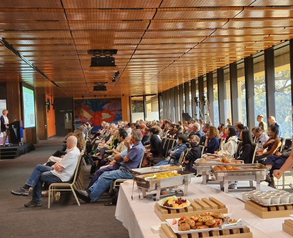 The audience watching Professor Michelle Leishman presenting 'Towards Nature - Smart Liveable Cities for the Future', Strangers' Room, Parliament of NSW, Wednesday 7 December 2022.