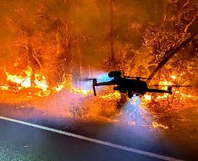 A drone near an active bushfire.