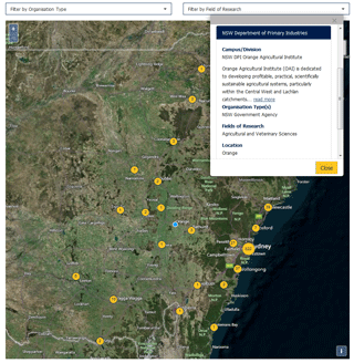 An image of the NSW interactive research map